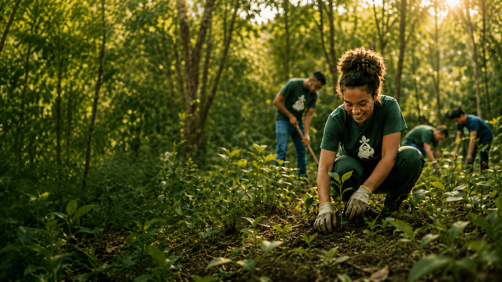 Voluntários em ação no plantio de mudas